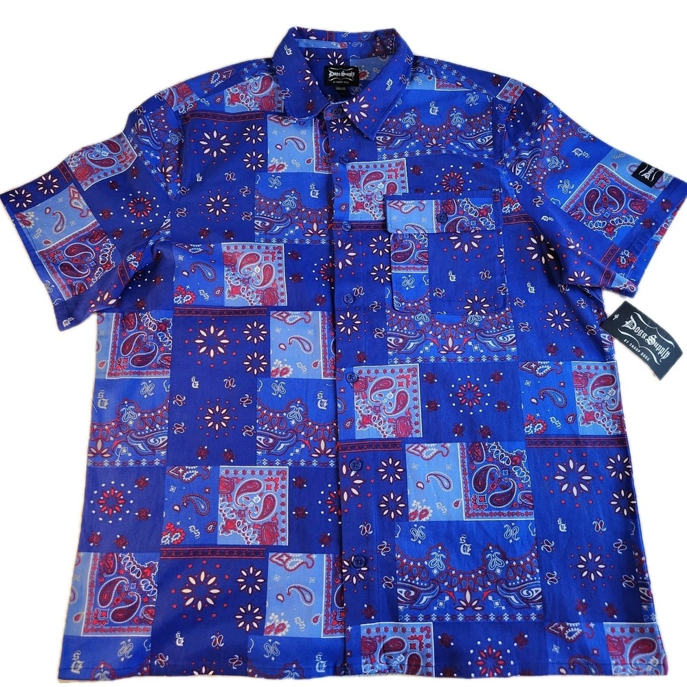 SNOOP DOGG SUPPLY Casual Shirt Mens XXL Blue Bandana Print Short Sleeve NEW